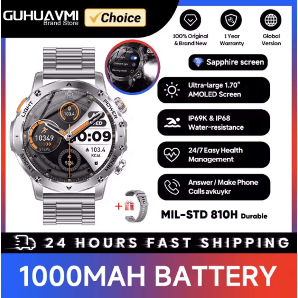 TitanForce X Military GPS Smartwatch 1000mAh AMOLED Bluetooth Call Rugged Fitness Watch 2