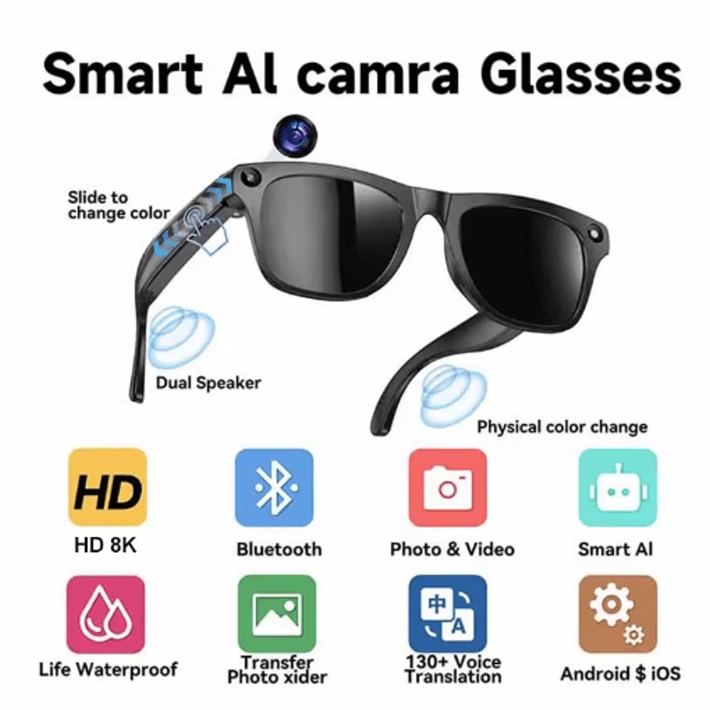 VisionX AI Smart Camera Glasses HD Video Translation Bluetooth Call Sunglasses 2
