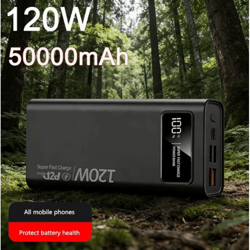 PowerMax 50000mAh 120W Fast Charging Power Bank High Capacity Portable Charger With Digital Display 0