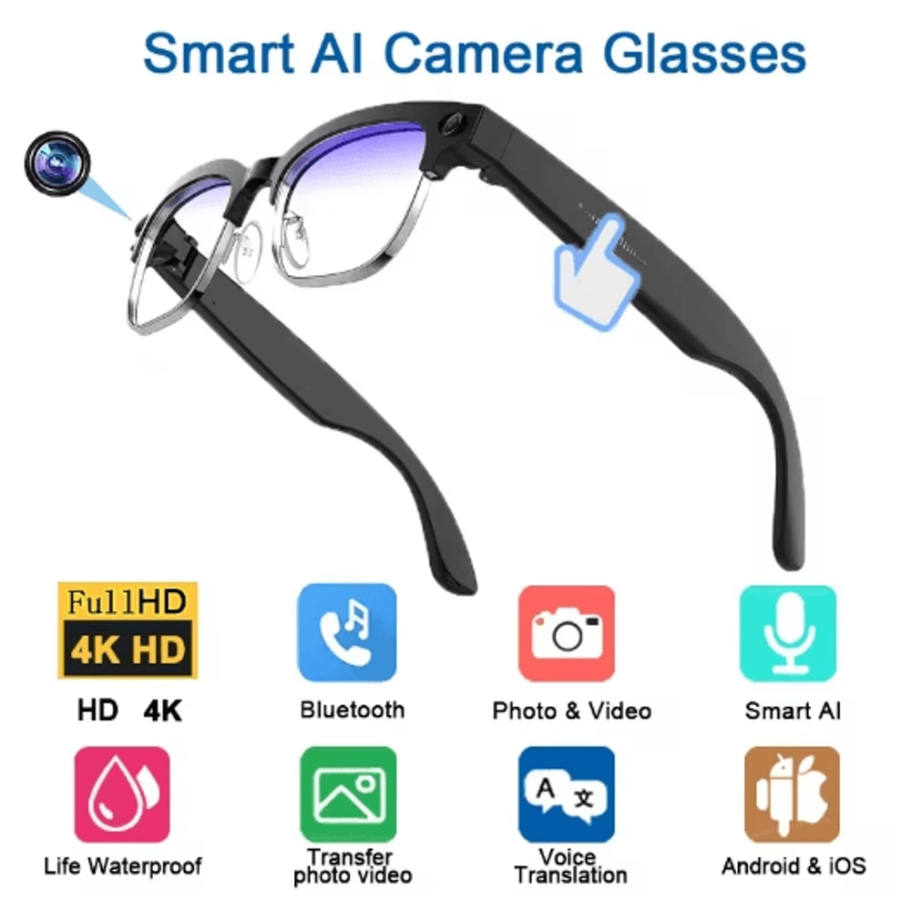 VisionTranslate Pro 4K AI Smart Glasses Camera Translation Bluetooth Call Wearable 0