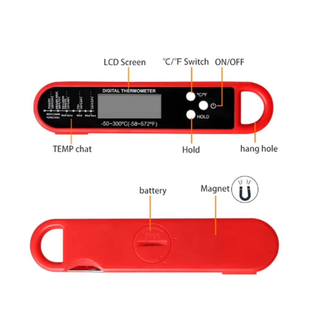 Instant Read Digital Meat Thermometer High Accuracy Waterproof BBQ Kitchen Thermometer With Backl 8
