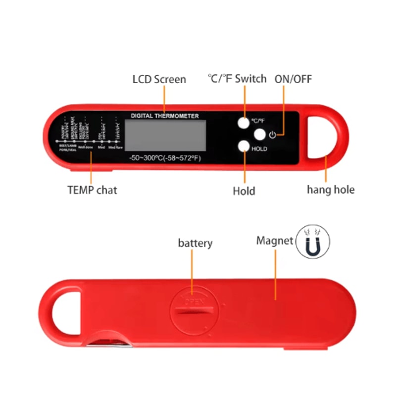 Instant Read Digital Meat Thermometer High Accuracy Waterproof BBQ Kitchen Thermometer With Backl 8