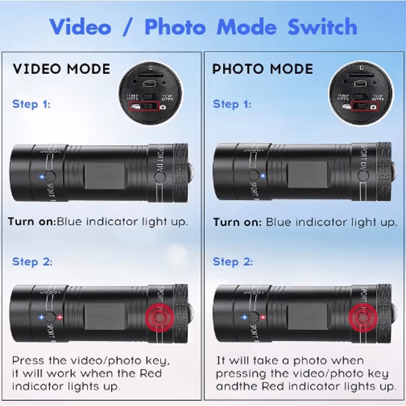 Mini 1080P Action Camera With Flashlight Waterproof Helmet Cam For Bike Motorcycle Recording 3