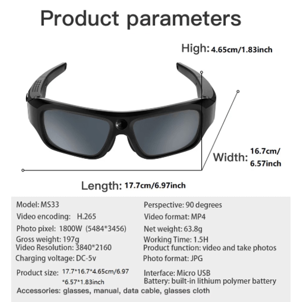 4K Smart Camera Glasses Wearable HD Video Recording Eyewear For Driving Outdoor Use 4