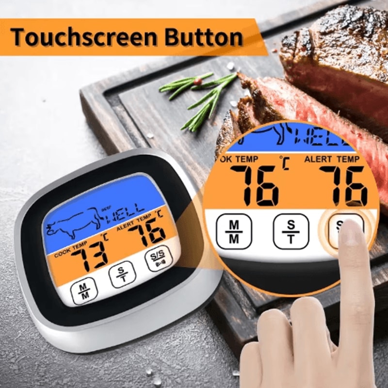 Smart Touchscreen Meat Thermometer With Probe Digital BBQ Kitchen Thermometer With Timer Cook Mo 5