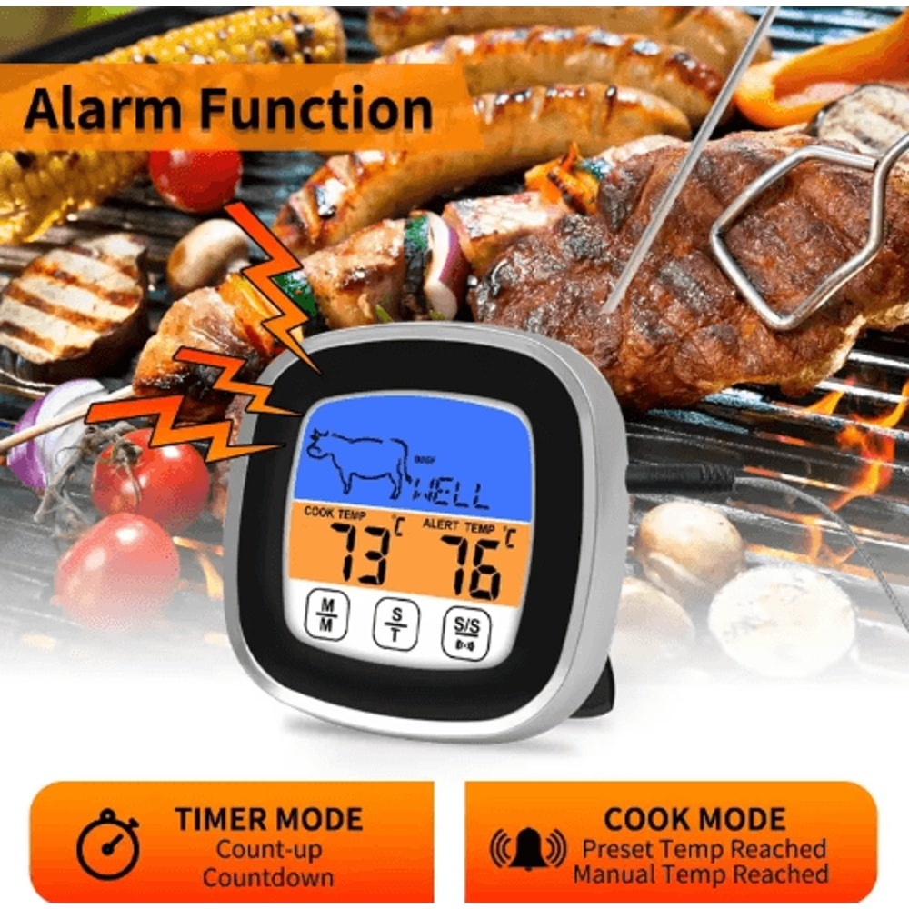 Smart Touchscreen Meat Thermometer With Probe Digital BBQ Kitchen Thermometer With Timer Cook Mo 0