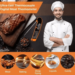 instant read digital meat thermometer high accuracy waterproof bbq & kitchen thermometer with backlight
