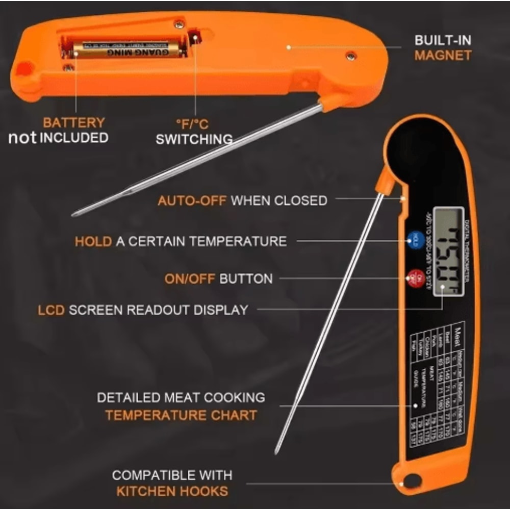 Instant Read Digital Meat Thermometer High Accuracy Waterproof BBQ Kitchen Thermometer With Backl 7