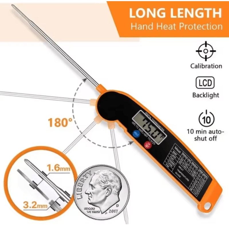 Instant Read Digital Meat Thermometer High Accuracy Waterproof BBQ Kitchen Thermometer With Backl 8