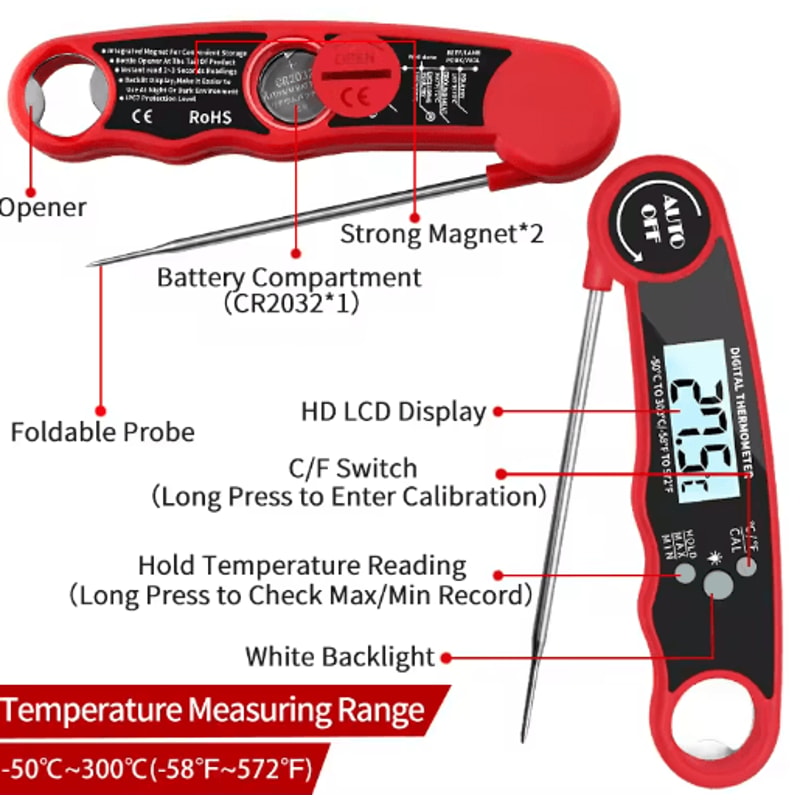 Instant Read Digital Food Thermometer Kitchen Meat Thermometer With Backlight Hold Function 2