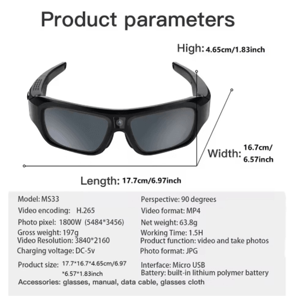 4K UltraClear Camera Glasses Wearable Video Recording Sunglasses For Sports Outdoor Use 5