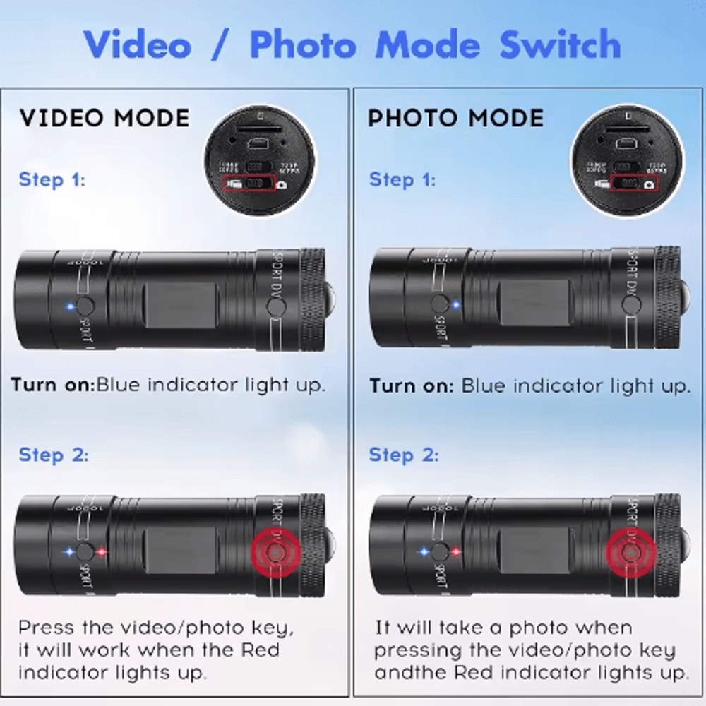 Mini 1080P Action Camera With Flashlight Waterproof Helmet Cam For Bike Motorcycle Recording 3