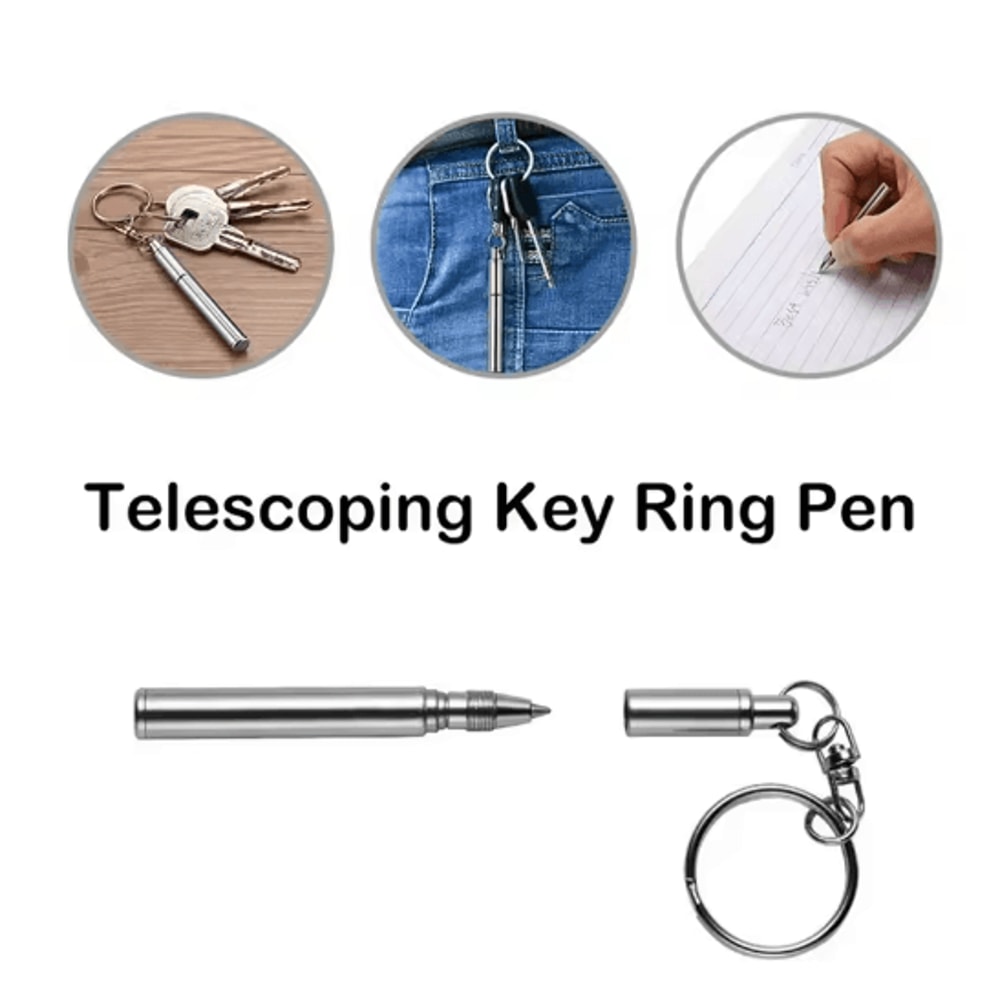 Mini Stainless Steel Telescopic Keychain Ballpoint Pen 0