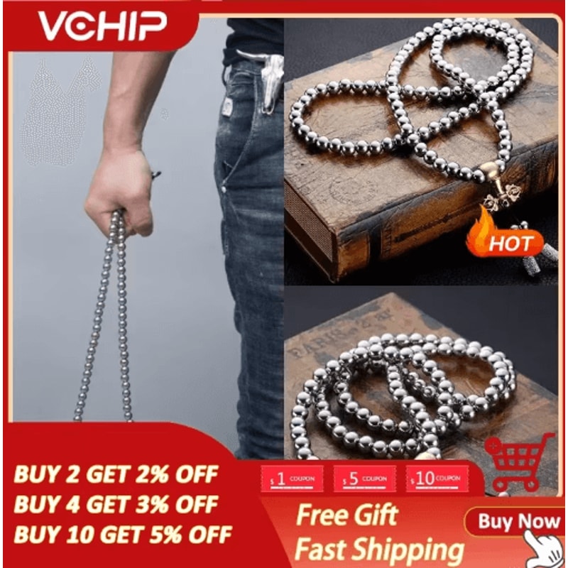 Tactical Steel Bead Survival Bracelet Necklace For Outdoor Protection 0