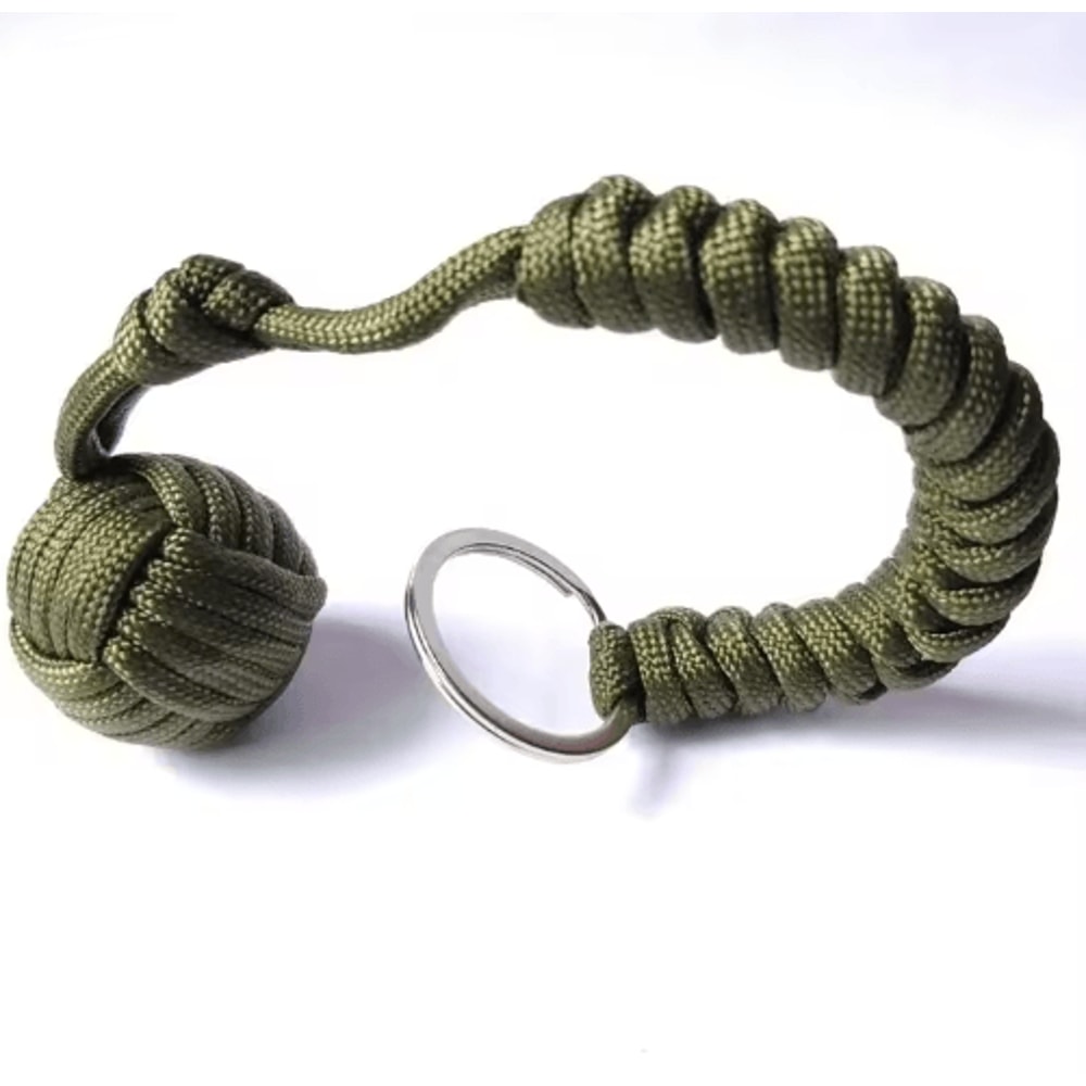 Outdoor Monkey Fist Steel Ball Survival Keychain With Lanyard 11