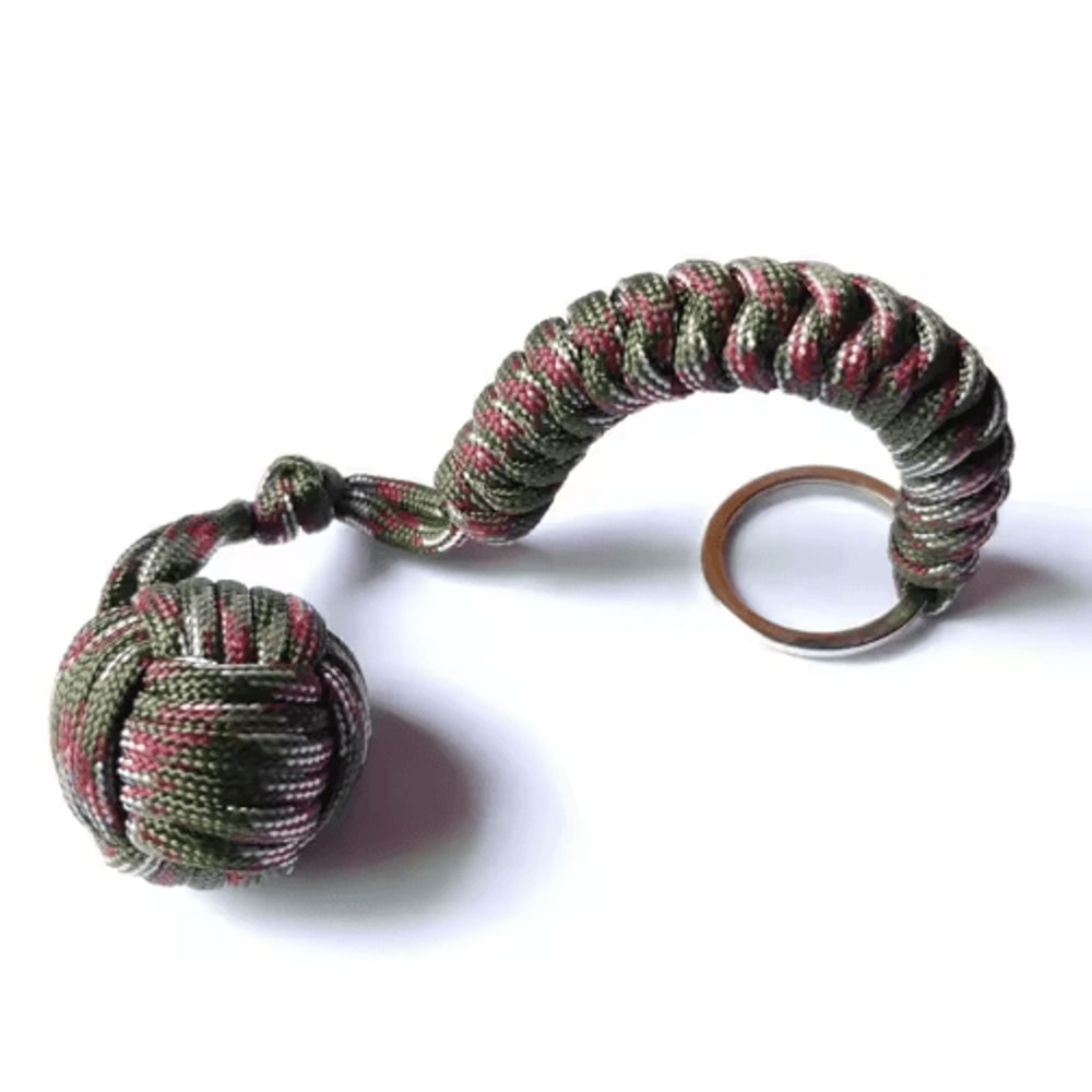 Outdoor Monkey Fist Steel Ball Survival Keychain With Lanyard 12