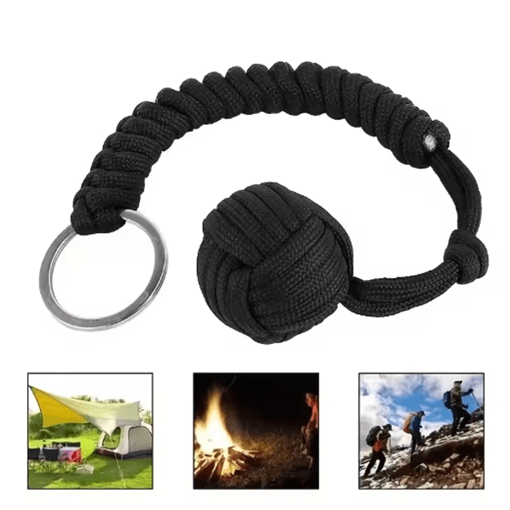 Outdoor Monkey Fist Steel Ball Survival Keychain With Lanyard 14