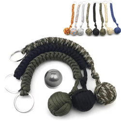 outdoor monkey fist steel ball survival keychain with lanyard
