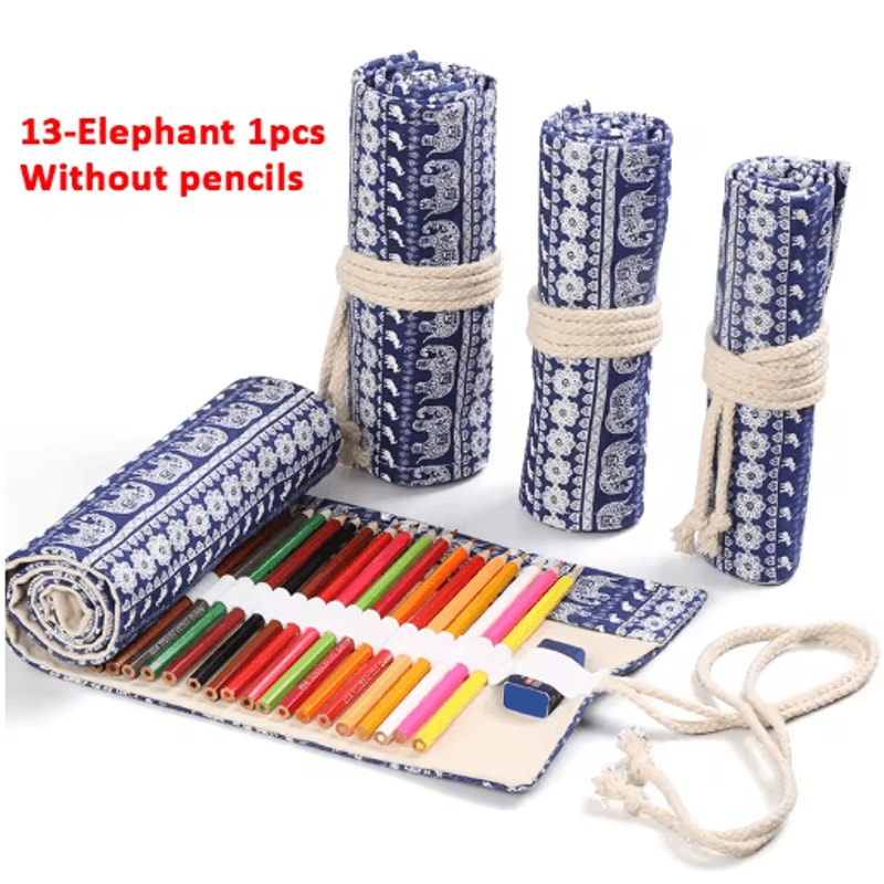 Canvas Roll Up Pencil Case For Pens Brushes School Supplies 11