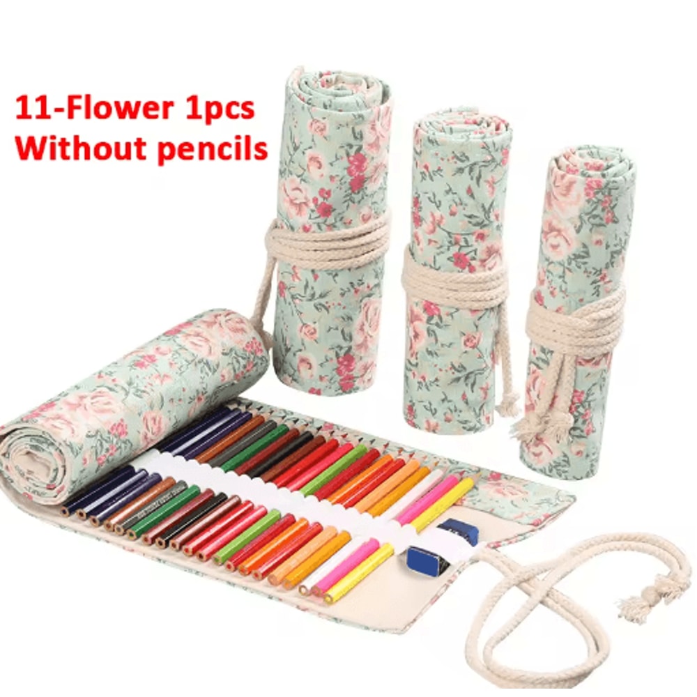 Canvas Roll Up Pencil Case For Pens Brushes School Supplies 13