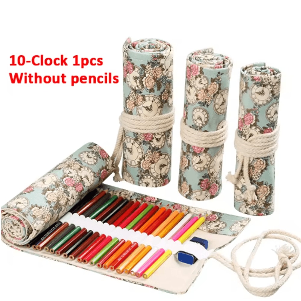Canvas Roll Up Pencil Case For Pens Brushes School Supplies 14