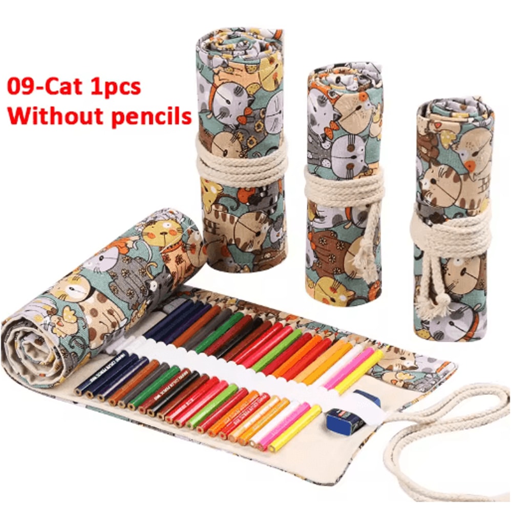 Canvas Roll Up Pencil Case For Pens Brushes School Supplies 15