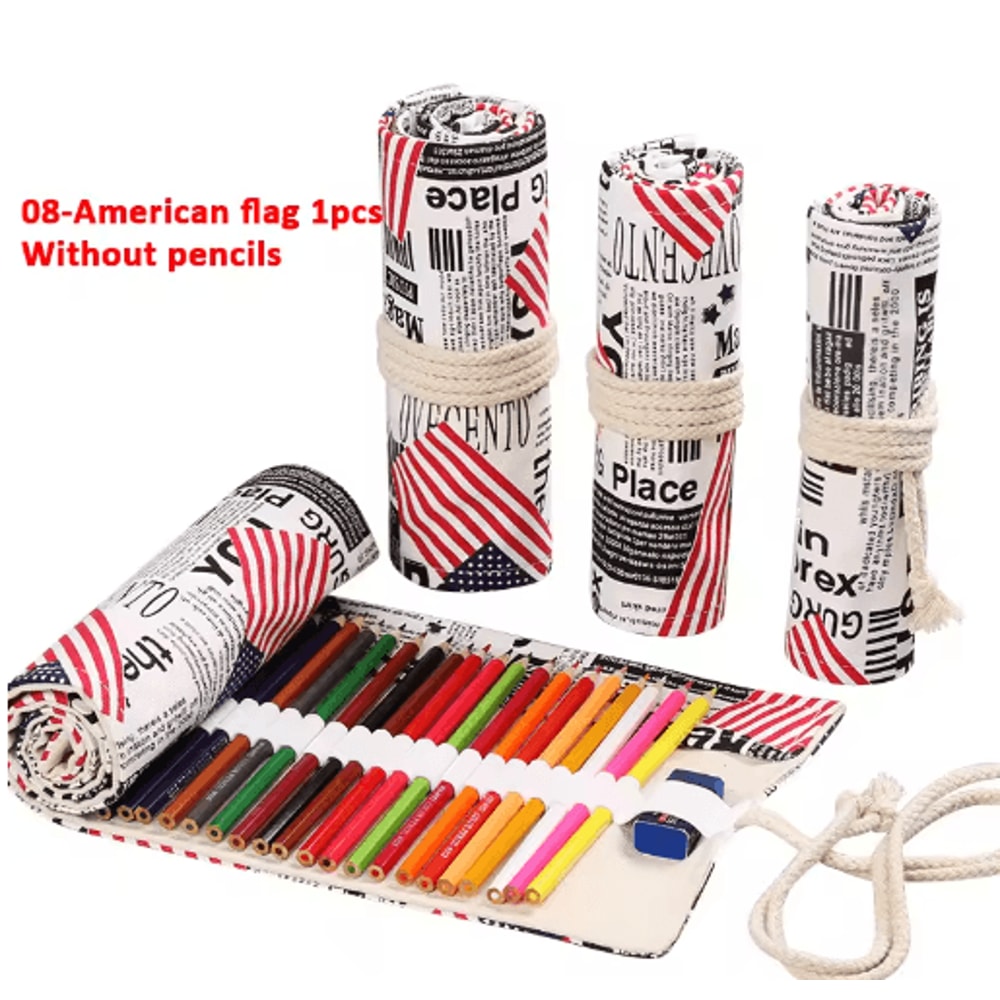 Canvas Roll Up Pencil Case For Pens Brushes School Supplies 16