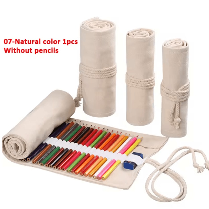 Canvas Roll Up Pencil Case For Pens Brushes School Supplies 17