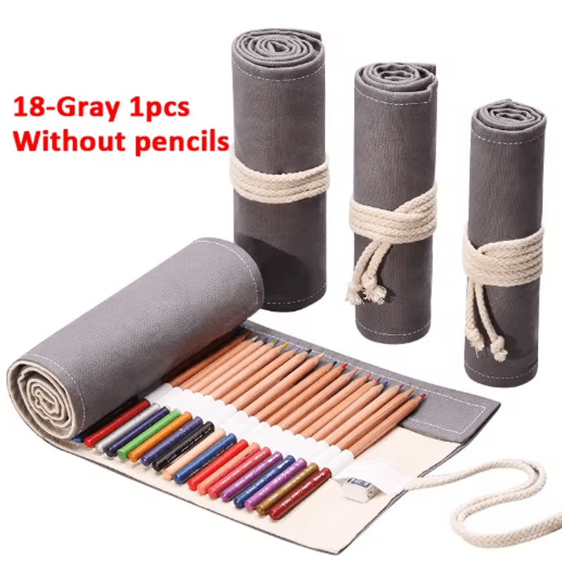 Canvas Roll Up Pencil Case For Pens Brushes School Supplies 6