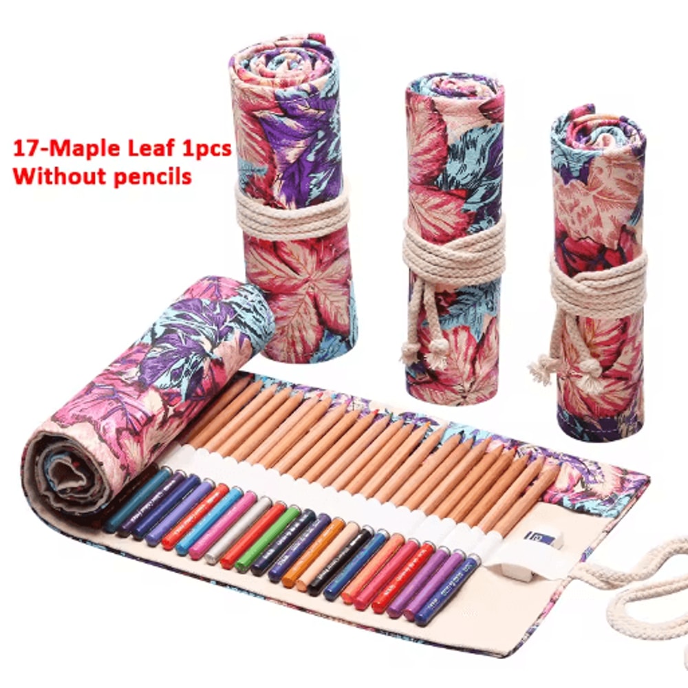 Canvas Roll Up Pencil Case For Pens Brushes School Supplies 7