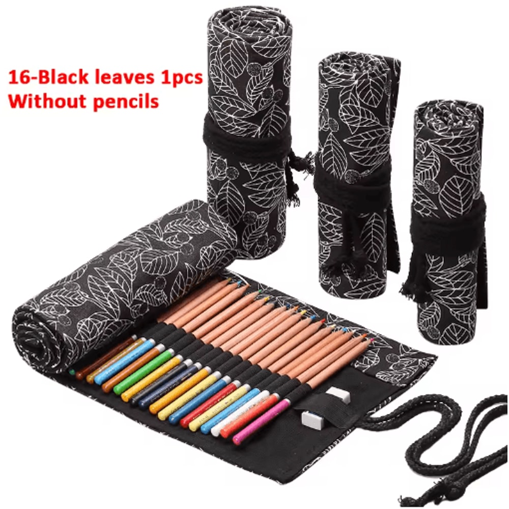Canvas Roll Up Pencil Case For Pens Brushes School Supplies 8