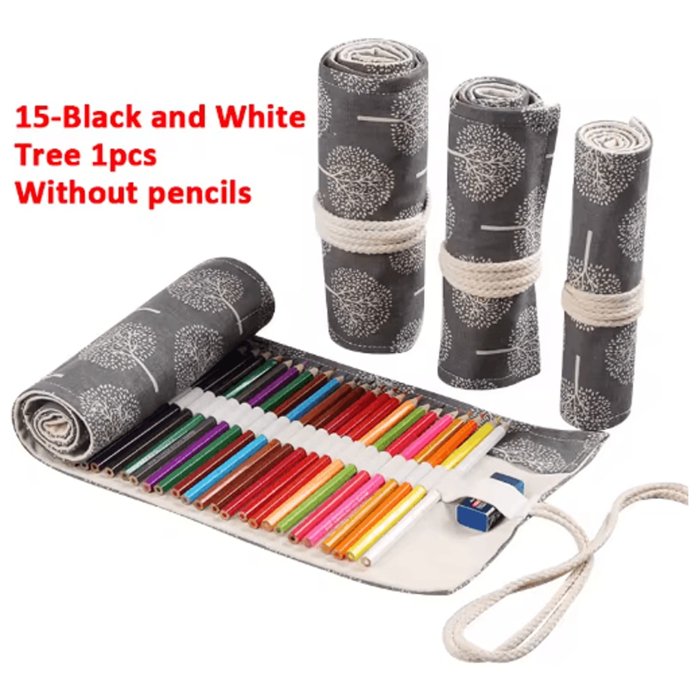 Canvas Roll Up Pencil Case For Pens Brushes School Supplies 9