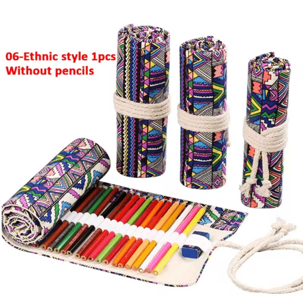 Canvas Roll Up Pencil Case For Pens Brushes School Supplies 18