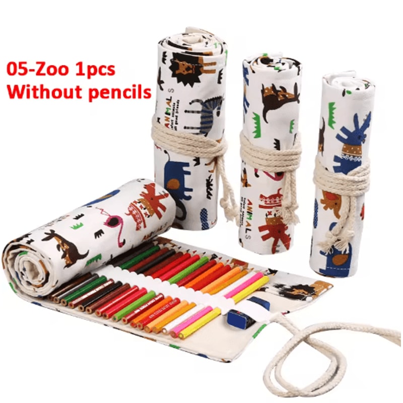 Canvas Roll Up Pencil Case For Pens Brushes School Supplies 19