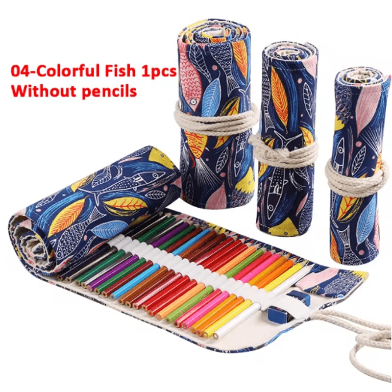 Canvas Roll Up Pencil Case For Pens Brushes School Supplies 20