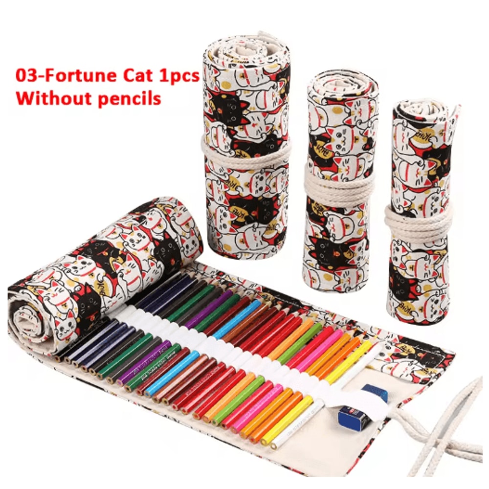 Canvas Roll Up Pencil Case For Pens Brushes School Supplies 21