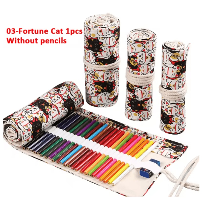 Canvas Roll Up Pencil Case For Pens Brushes School Supplies 21
