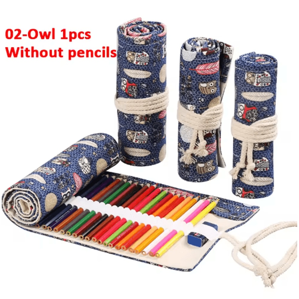 Canvas Roll Up Pencil Case For Pens Brushes School Supplies 22