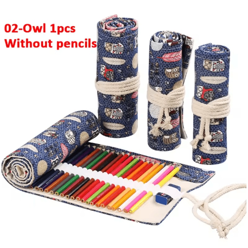 Canvas Roll Up Pencil Case For Pens Brushes School Supplies 22