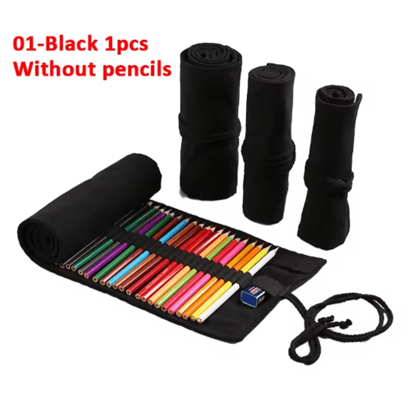 Canvas Roll Up Pencil Case For Pens Brushes School Supplies 23