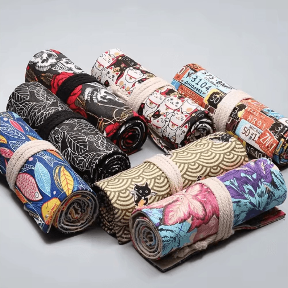 Canvas Roll Up Pencil Case For Pens Brushes School Supplies 24