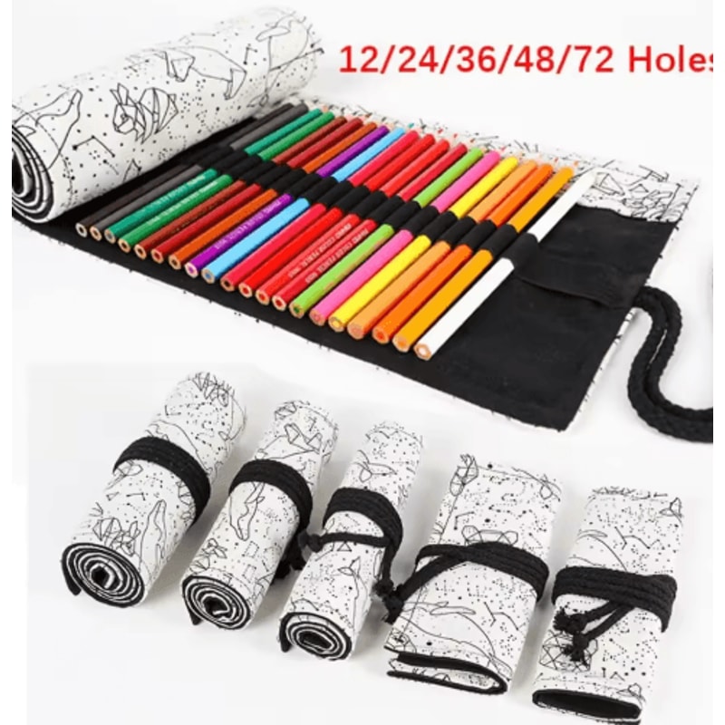 Canvas Roll Up Pencil Case For Pens Brushes School Supplies 26