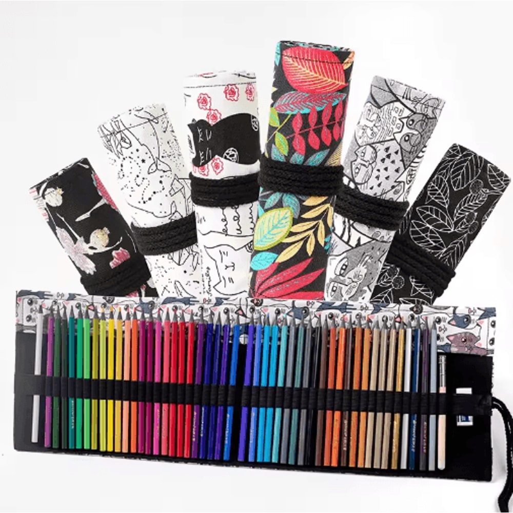 Canvas Roll Up Pencil Case For Pens Brushes School Supplies 27