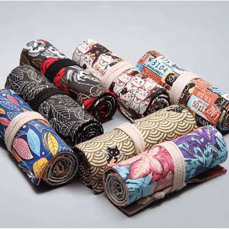 Canvas Roll Up Pencil Case For Pens Brushes School Supplies 28