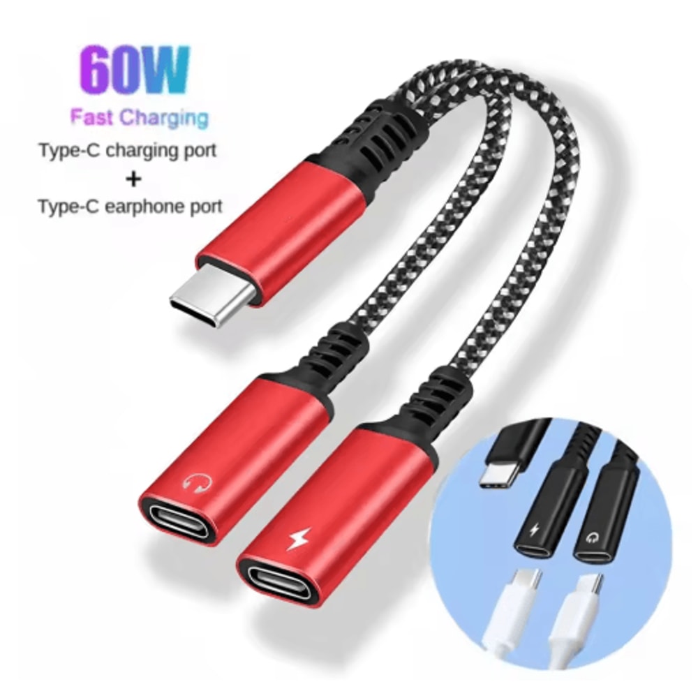 60W PD USB C Splitter With Dual TypeC Audio Charging Adapter 5
