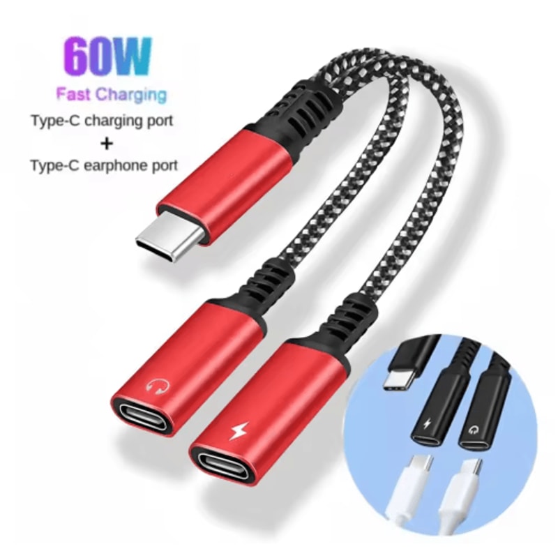 60W PD USB C Splitter With Dual TypeC Audio Charging Adapter 5