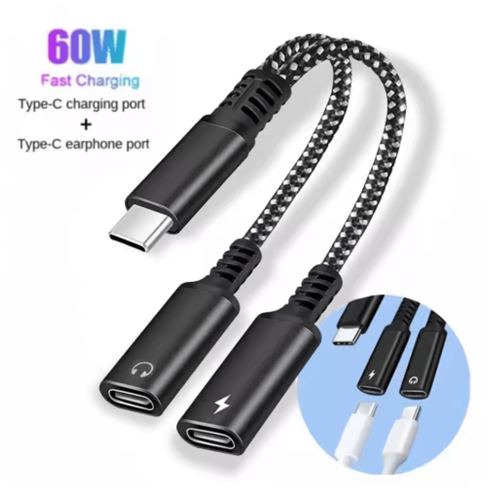 60W PD USB C Splitter With Dual TypeC Audio Charging Adapter 0