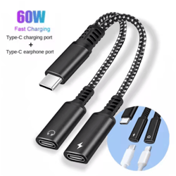 60w pd usb c splitter with dual type-c audio & charging adapter