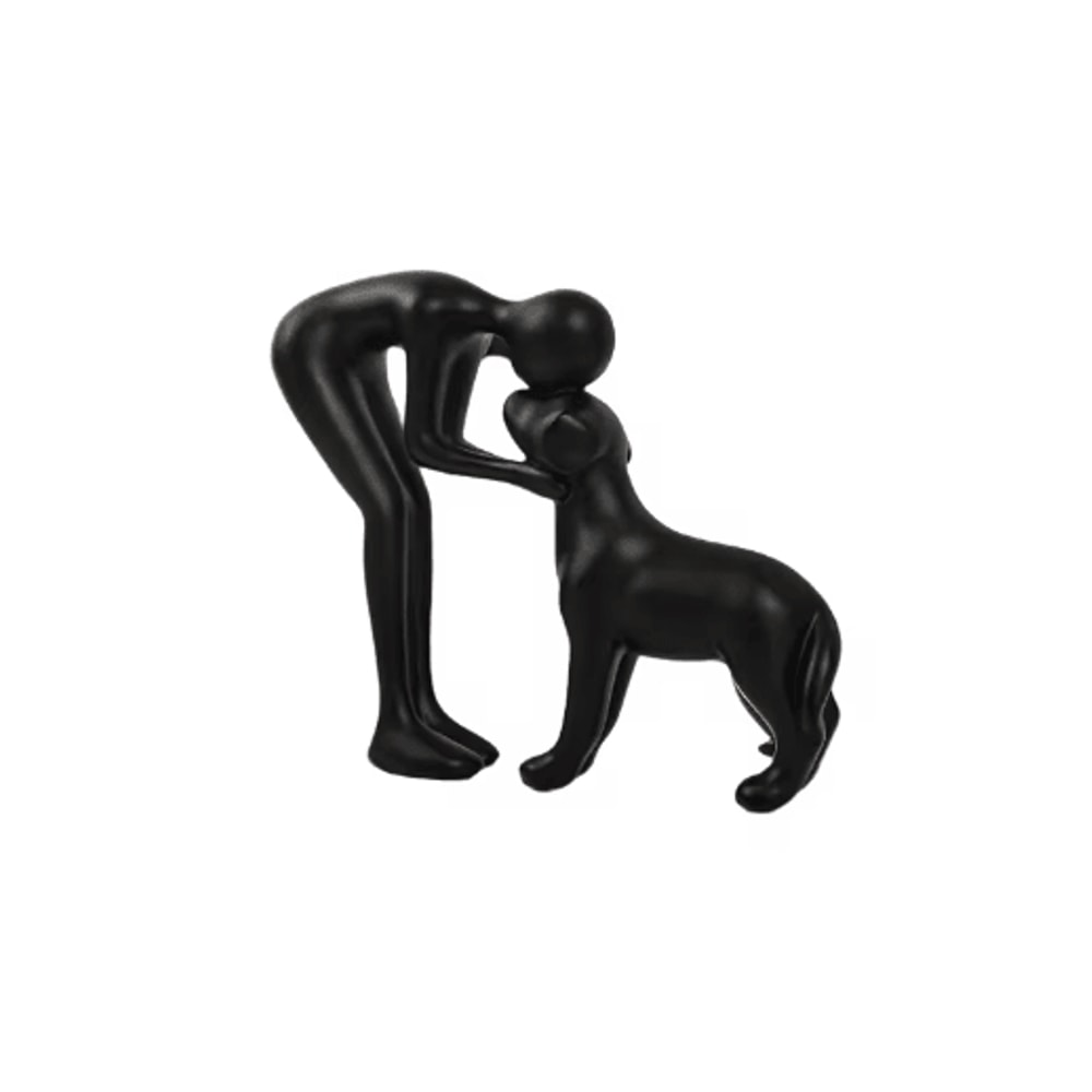 Elegant Black Dog Owner Statue For Home Decoration 1