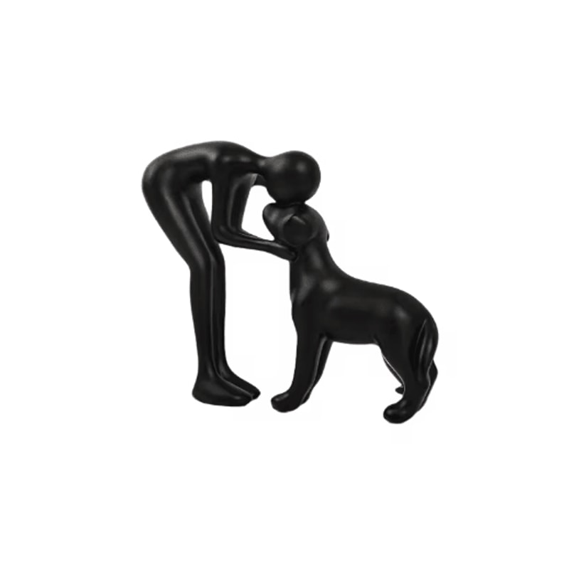 Elegant Black Dog Owner Statue For Home Decoration 1